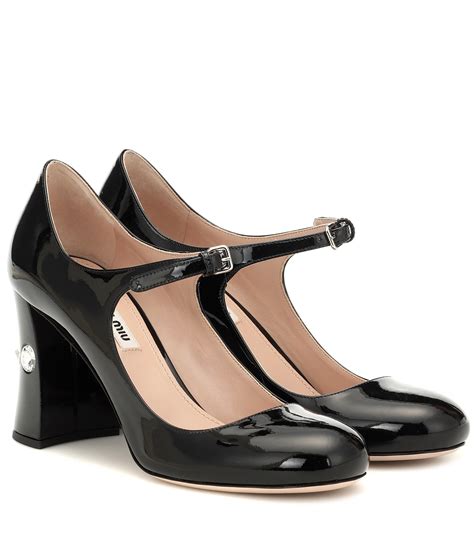 miu miu crystal embellished patent leather mary jane pumps|Miu Miu.